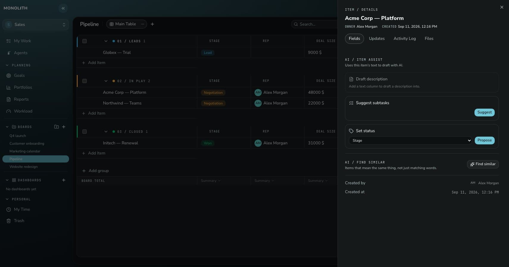 Monolith interface: Go into the details